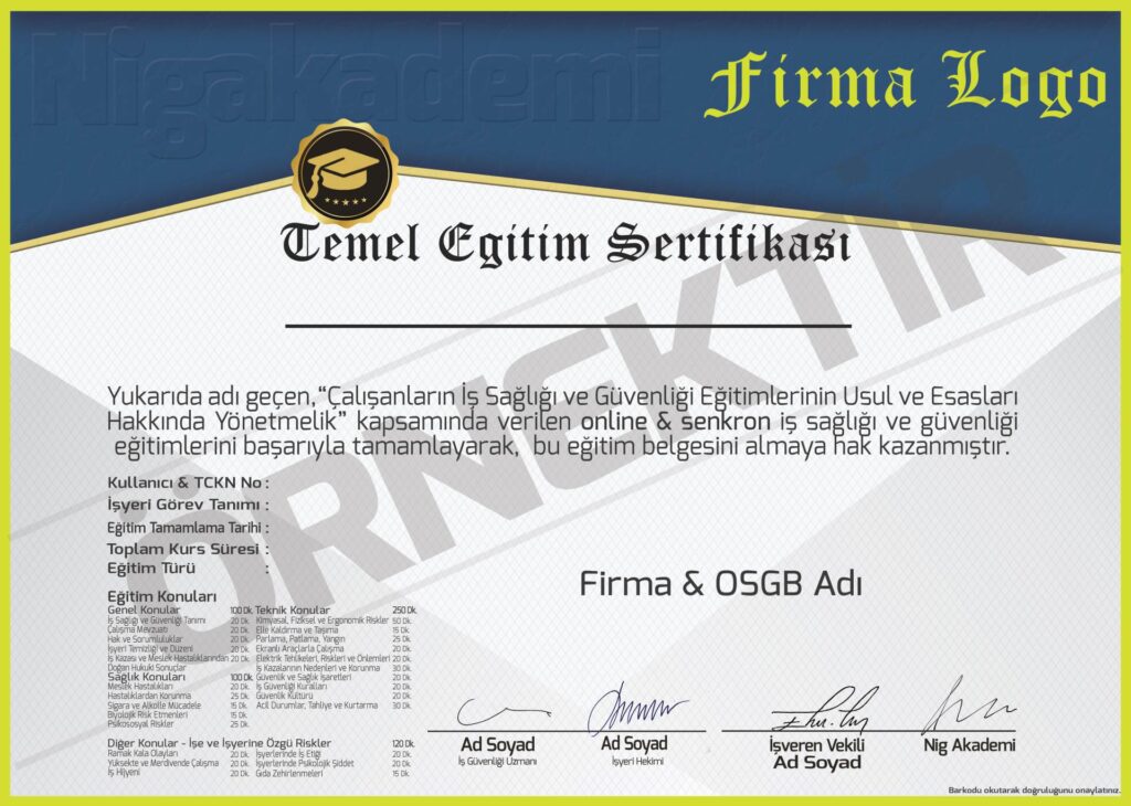 Temel İş Sağlığı ve Güvenliği Eğitimi | Az Tehlikeli